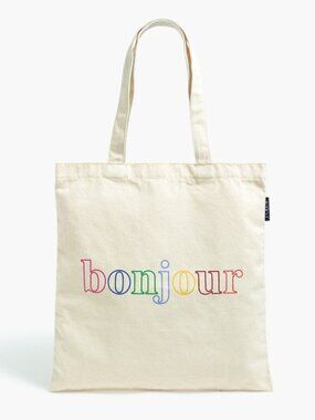 JCREW Factory Bonjour Lightweight Canvas Shopper Tote / Bag NWT